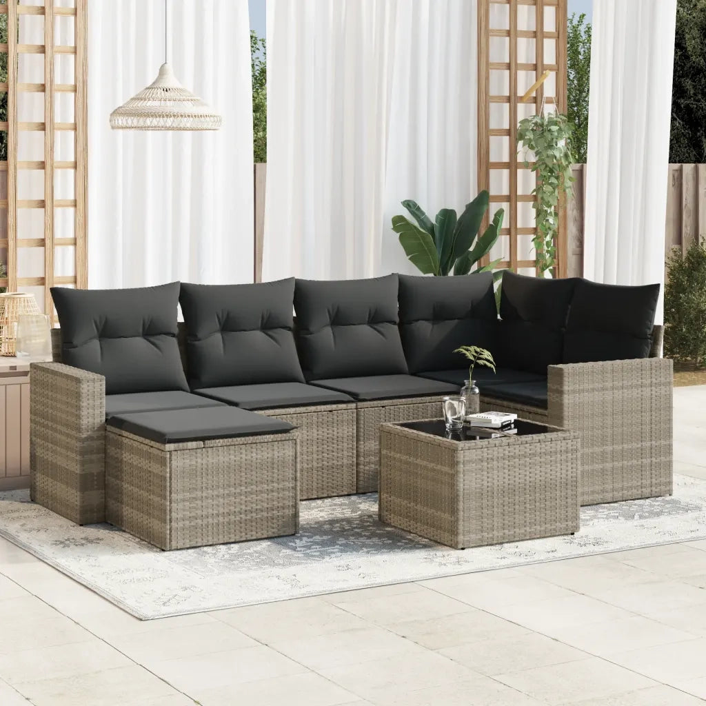 Set Divani da Giardino 7pz con Cuscini Grigio Chiaro Polyrattan