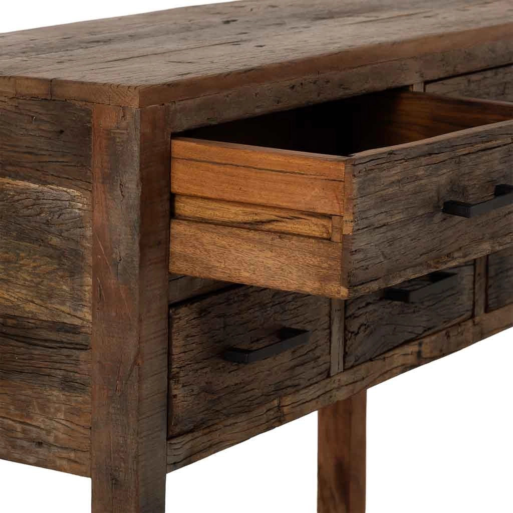Mobile da ingresso in legno con 5 cassetti marrone, 110x40x85h cm