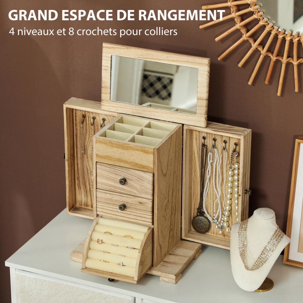 Cassettiera per gioielli con specchio e 2 cassetti ¨C Minimal ¨C marrone 26.5x16x33.5 cm