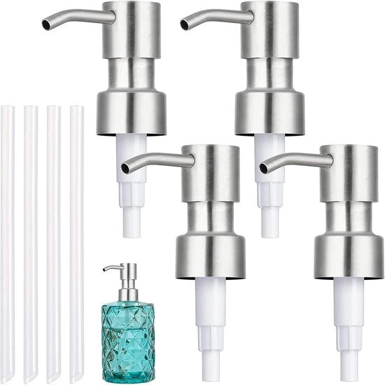 Pompe di sostituzione per dispensatore di sapone - 4 pezzi - acciaio inox - con tubo.