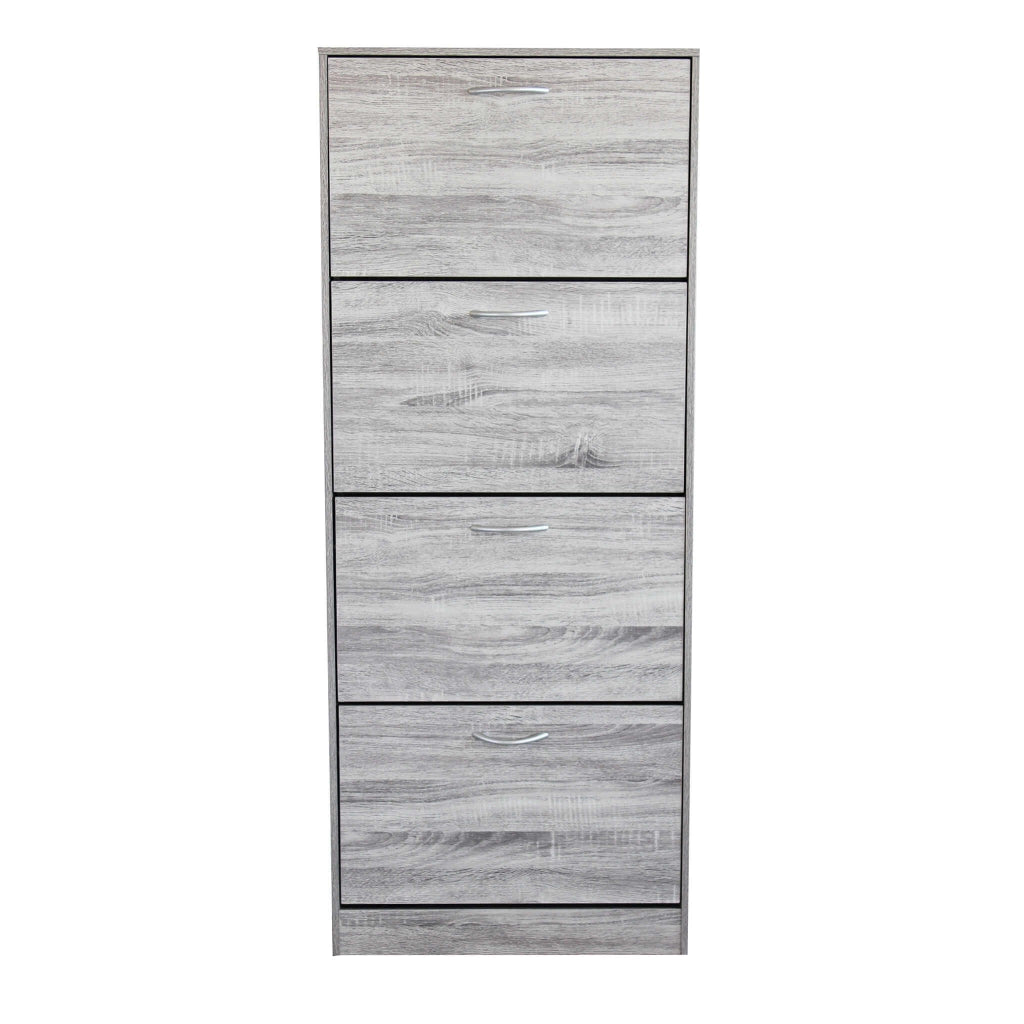 Scarpiera Salvaspazio 4 Ante a Ribalta 60x24x150h cm Legno Rovere Grigio - Mobile Ingresso LOLA