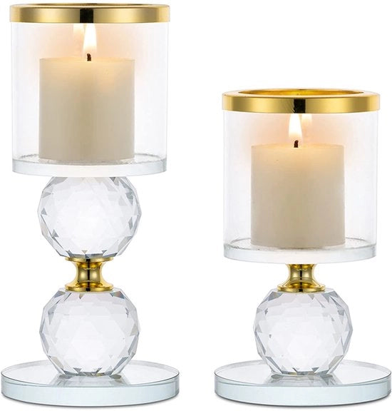 Set di candele in cristallo da tavola da 2 pezzi con lume da tavolo in oro