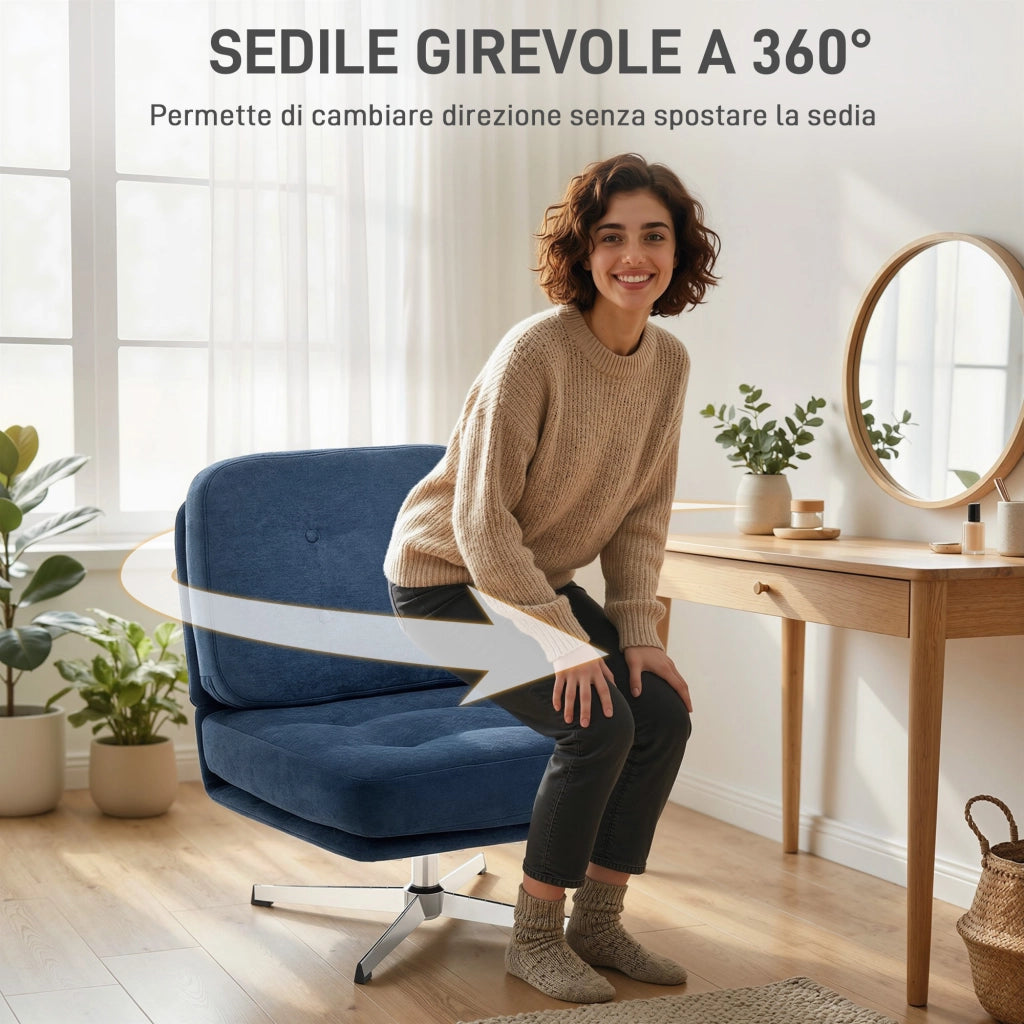 Sedia Girevole da Soggiorno in Tessuto e Metallo ¨C Minimal ¨C Blu Scuro 70x87x84 cm