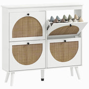 Scarpiera 4 ante 20 paia ripiani regolabile stile bohemien legno massello 105x24x97.5 cm bianco ¨C Minimal