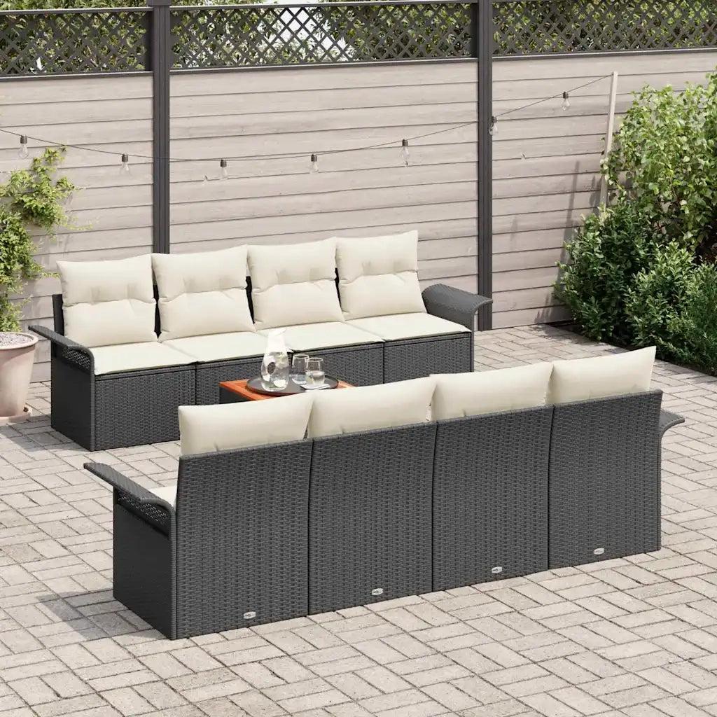 Set Divano da Giardino con cuscino 9 pcs Nero polyrattan