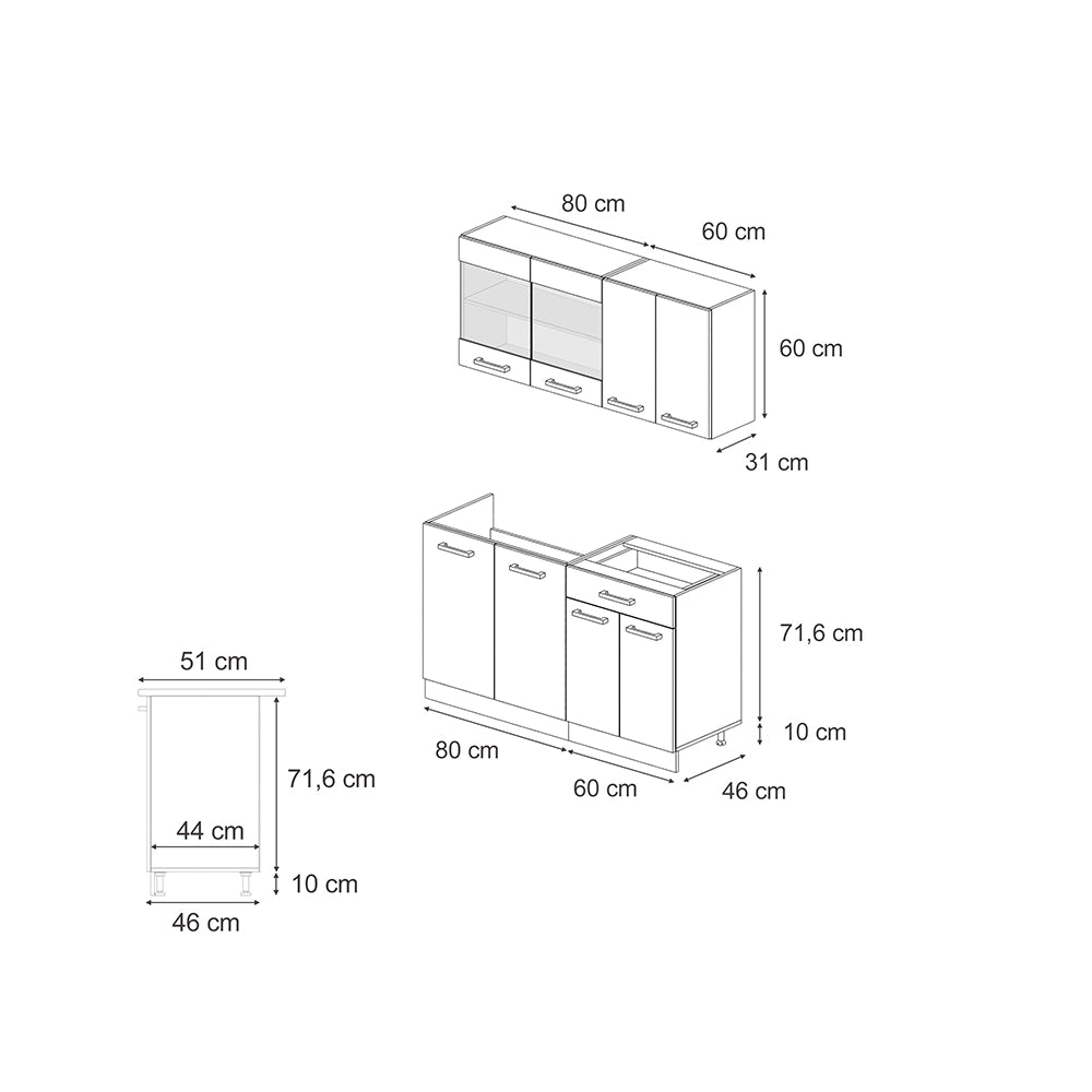 Vicco Cucina monoblocco Casa di campagna antracite/antracite 140 cm , PL Marmo