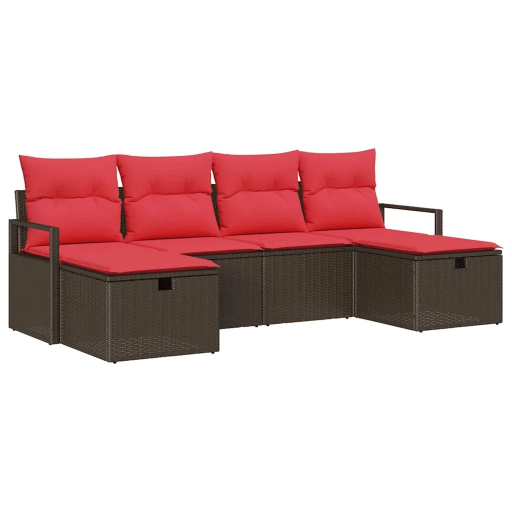 Set di divani con cuscino 6 pcs Marrone e Rosso polyrattan 3359223