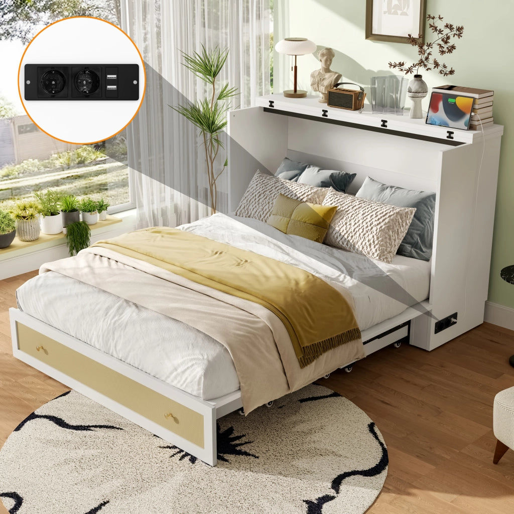 LETTO Convertibile 140x200 cm MDF Bianco con USB e presa