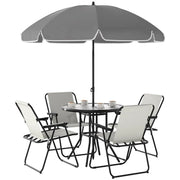 SET DA GIARDINO 6 PEZZI IN ACCIAIO CON 4 SEDIE PIEGHEVOLI OMBRELLONE E TAVOLO ROTONDO CREMA GRIGIO E NERO