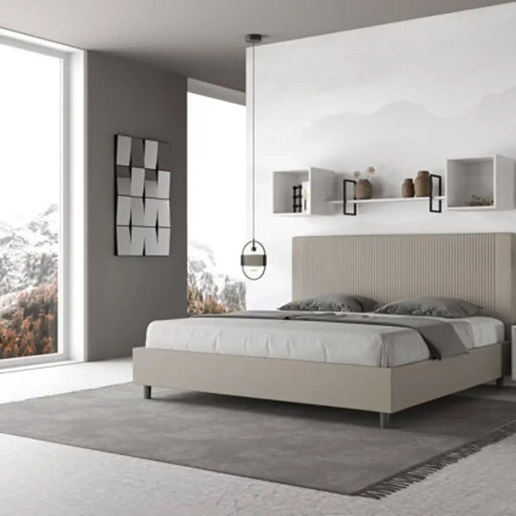 Letto matrimoniale king size con rete imbottito 200x210 similpelle tortora Goya