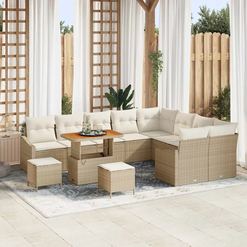 Set Divano da Giardino con cuscino 12 pcs Beige Poly Rattan