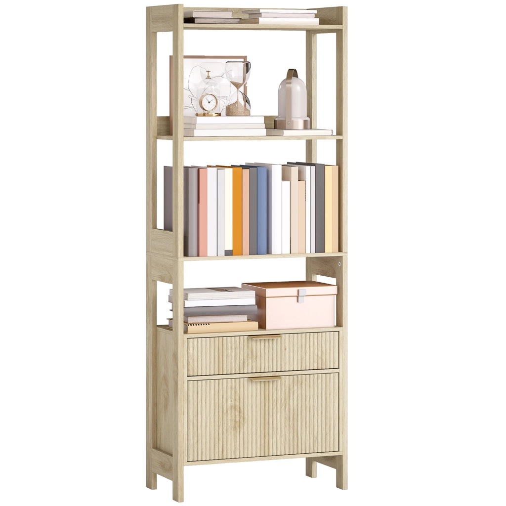 Libreria con cassetti e scaffali aperti ¨C zephmum ¨C legno naturale 60x30x160