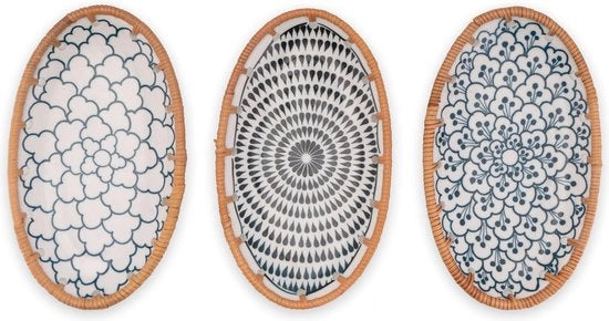 Set di scodelle decorative in ceramica con intreccio di rattan da 3 scodelle in stile boho