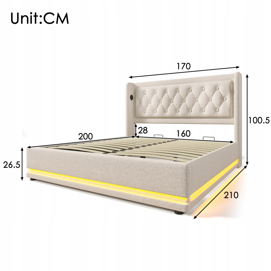 Letto matrimoniale 160x200 - Xylo - USB-C LED 3 lati beige