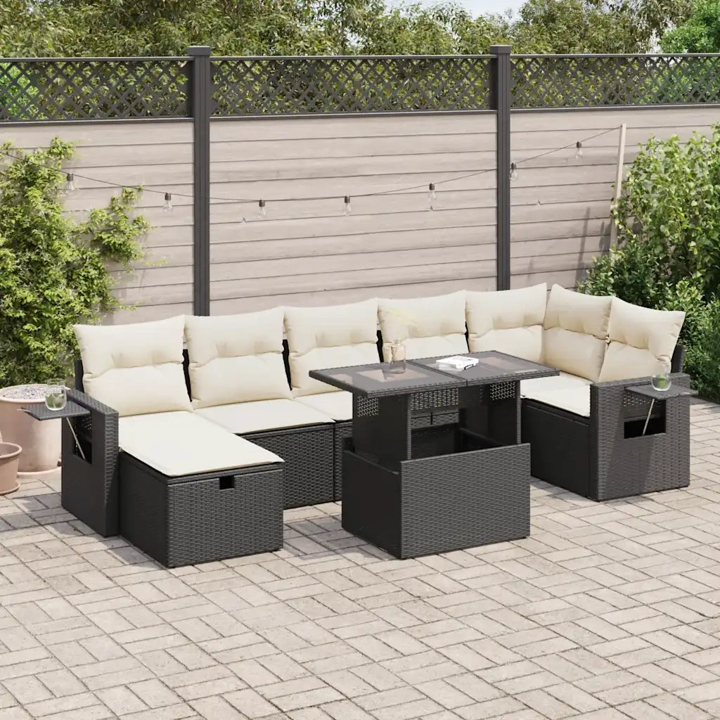 Set Divani da Giardino con Cuscini 8 pz Nero in Polyrattan 3327866