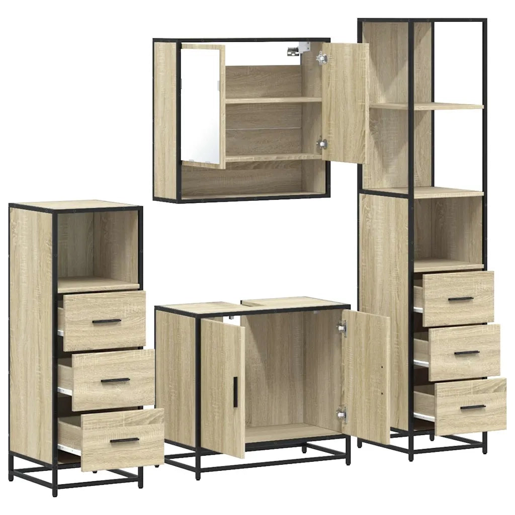 Set Mobili da Bagno 4 pz Rovere Sonoma in Legno Multistrato