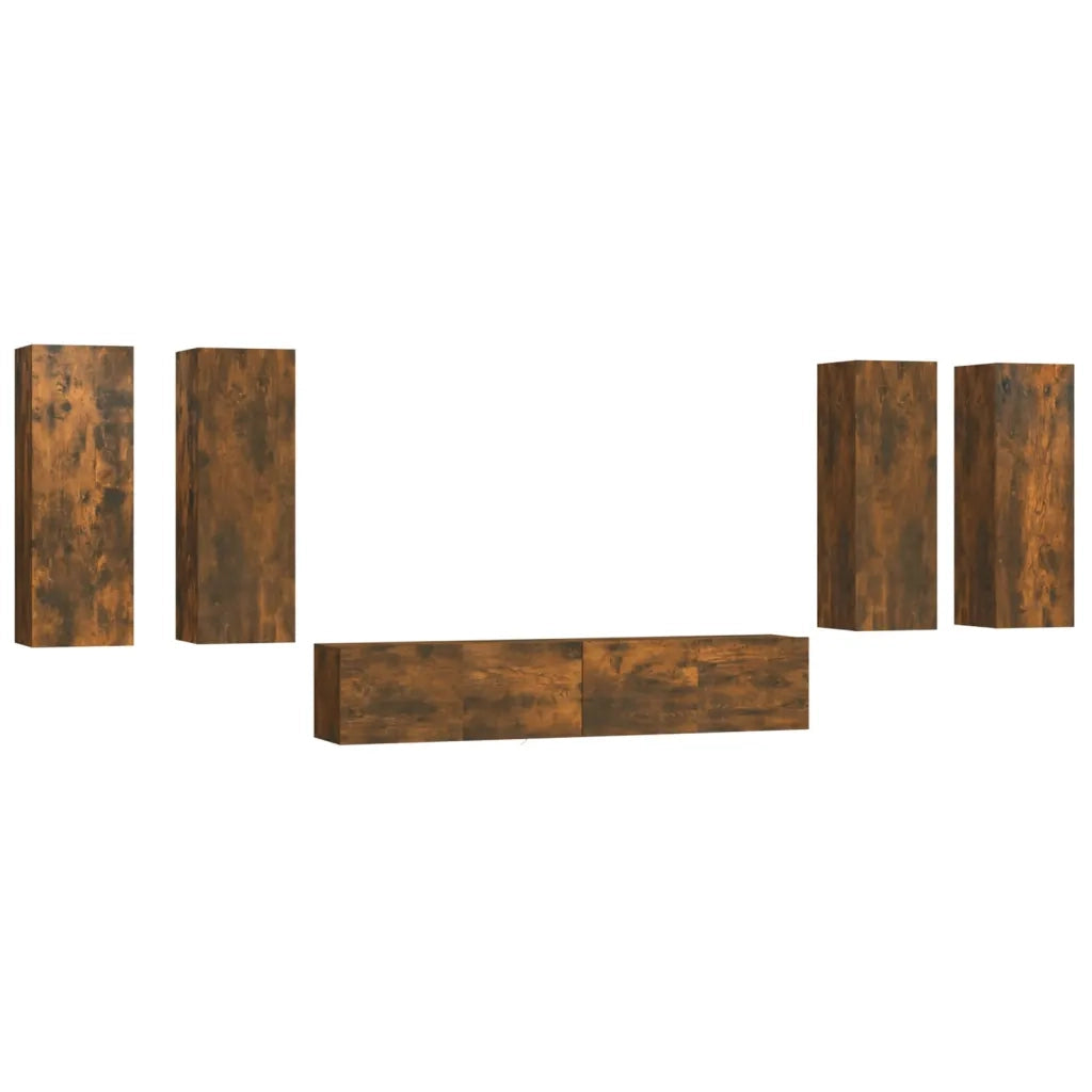 Set di Mobili Porta TV 6 pz-Credenza per TV Rovere Fumo in Legno Multistrato 330743