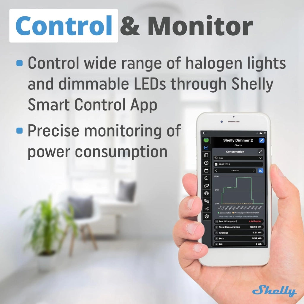 Shelly Dimmer 2, confezione da 4 pezzi, dimmer Smart Home WLAN, compatibile con Alexa, montaggio dietro presa/interruttore della luce, lampadine alogene e a incandescenza fino a 220 W