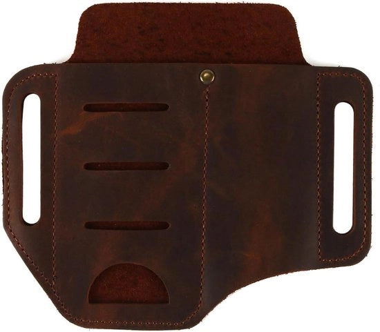Holster in pelle con cinturone e molletta tattica per torcia multitool stilo (marrone)Accessori edc per essenziali all'aperto