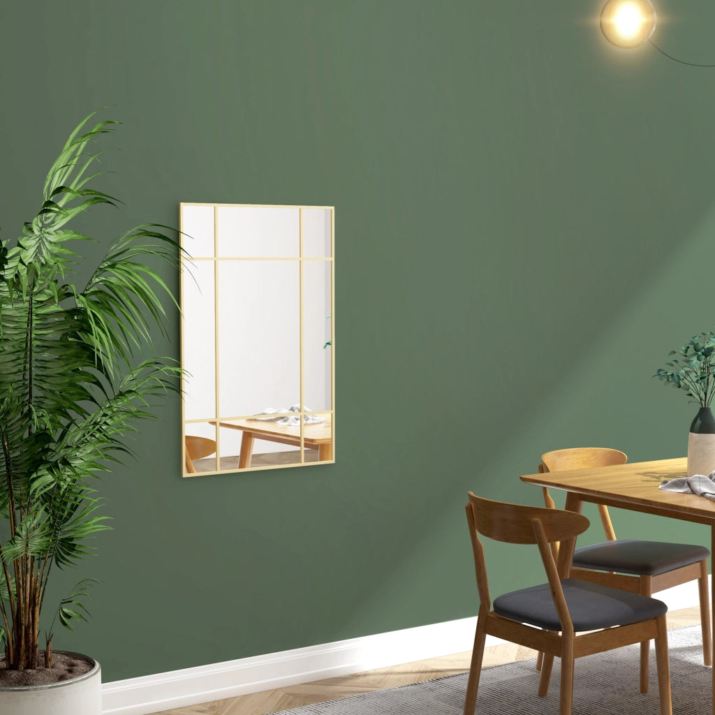 Specchio da parete stile industriale con cornice in metallo dorato e 4 ganci ¨C Xylo ¨C 90x60 cm