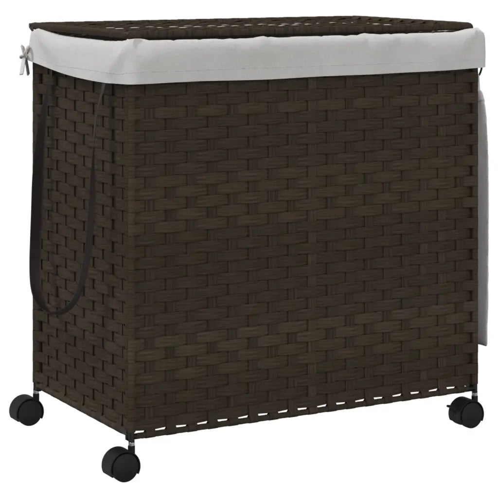Cesto Portabiancheria Ruote Marrone Scuro 60x35x60,5 cm Rattan 372040
