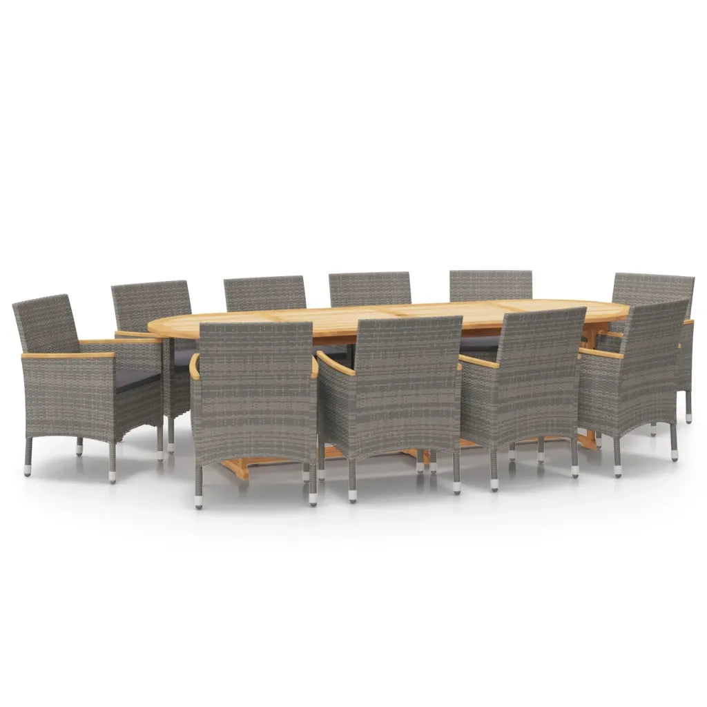 Set da Pranzo per Giardino 11 pz con Cuscini Grigio