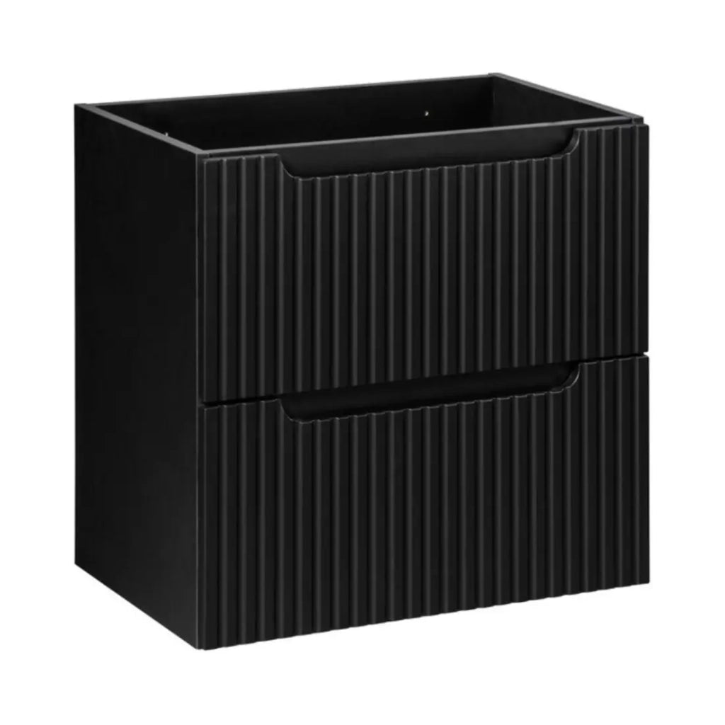 Set da bagno VANO 60cm: mobile sottolavabo con cassetti scanalati verticalmente + piano per lavabo effetto rovere