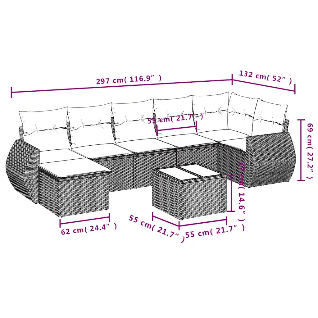 Set Divani da Giardino 8 pz con Cuscini Marrone in Polyrattan 3221693
