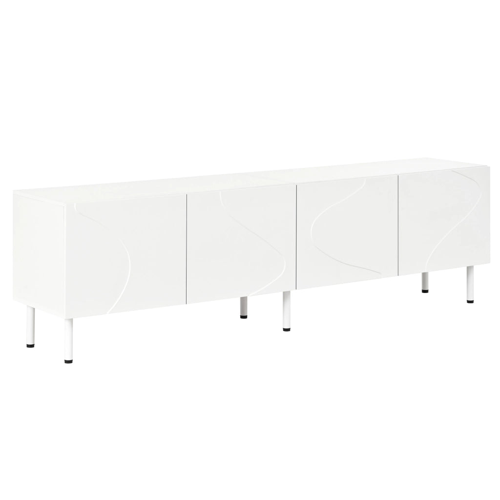 Mobile Porta TV 170 cm Bianco con 4 Ante Push-to-Open e Design Curvo