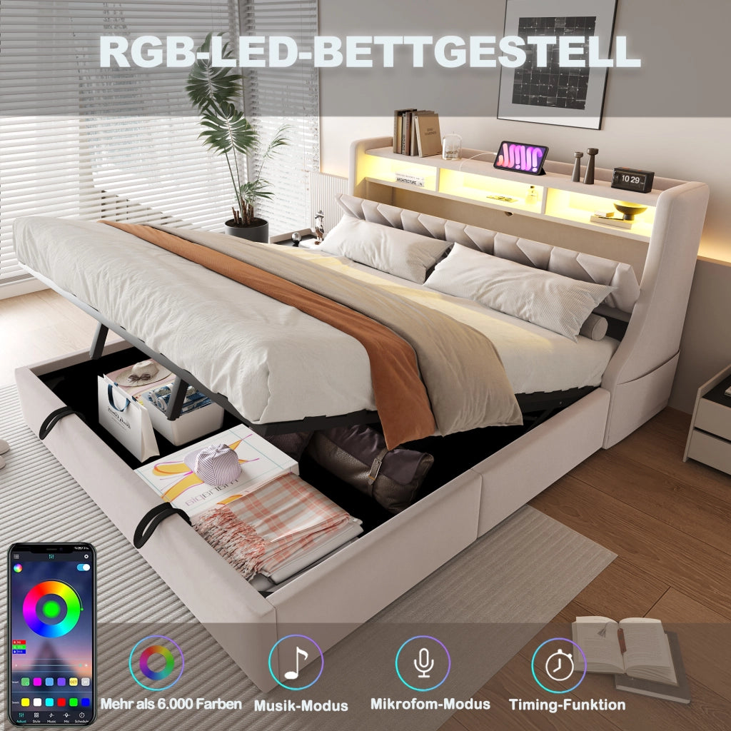 letto imbottito velluto beige 180 x 200 cm
