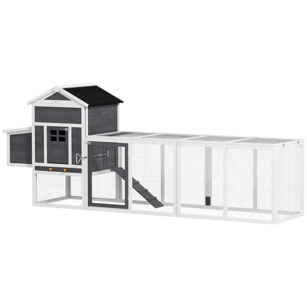 Polleria in Legno Grande per 3-6 Galline con Tetto ¨C zephmum ¨C 297.5x68x118 cm Bianco Grigio