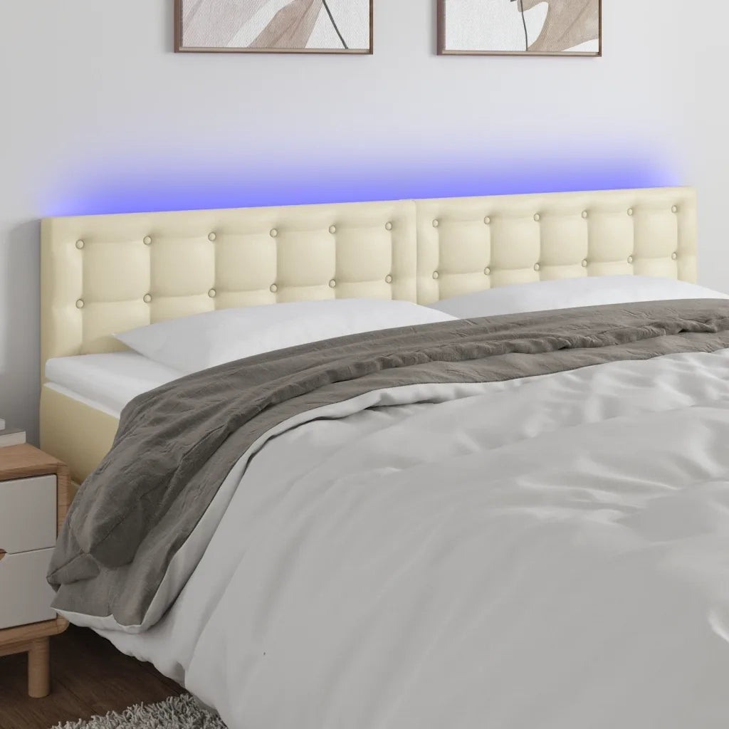 Testiera | Testata Crema a LED 200x5x78/88 cm in Similpelle