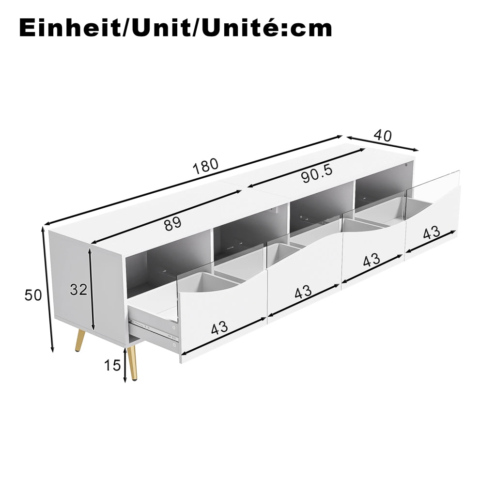 Cassettiera per TV bianca in MDF lunghezza 180 cm