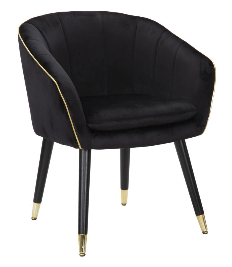 Poltrona elegante, tessuto nero, gambe legno nero 62x58x78cm Paris Gold