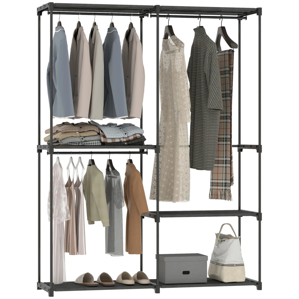 Armadio Guardaroba ¨C Xylo ¨C 2 Aste Appendiabiti 4 Ripiani Tessuto Acciaio 142x43x185 cm Nero
