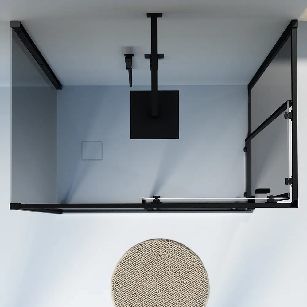 Box doccia nero opaco 3 lati 70x70x70cm con doppio scorrevole e vetro 6mm fumè h185cm | Tonga