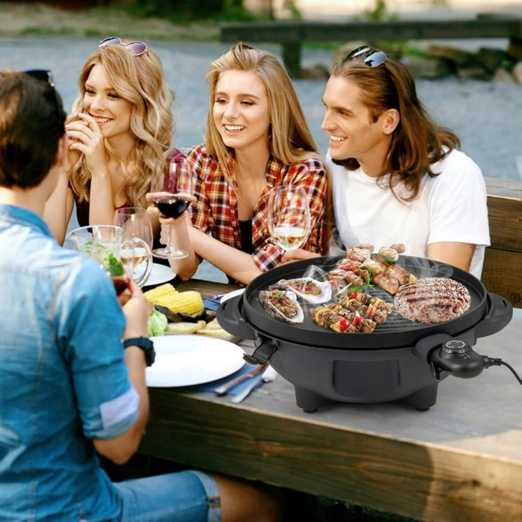 Griglia bbq elettrica 1200W con piastra antiaderente, Temperatura regolabile e ripiano condimenti-Accessori per barbecue