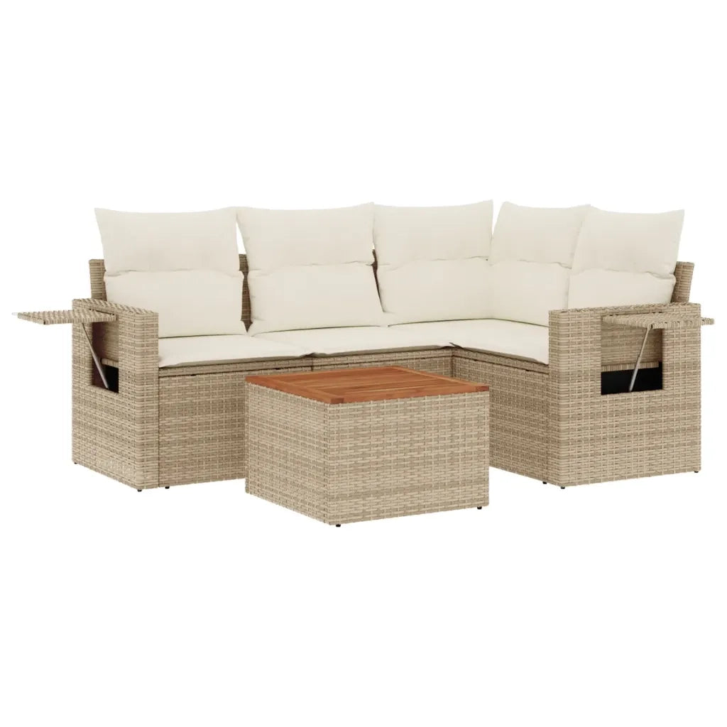 Set Divano da Giardino 5 pz con Cuscini Beige in Polyrattan 3224546