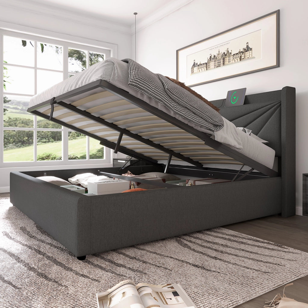 letto imbottito cotone lino grigio 160x200 cm