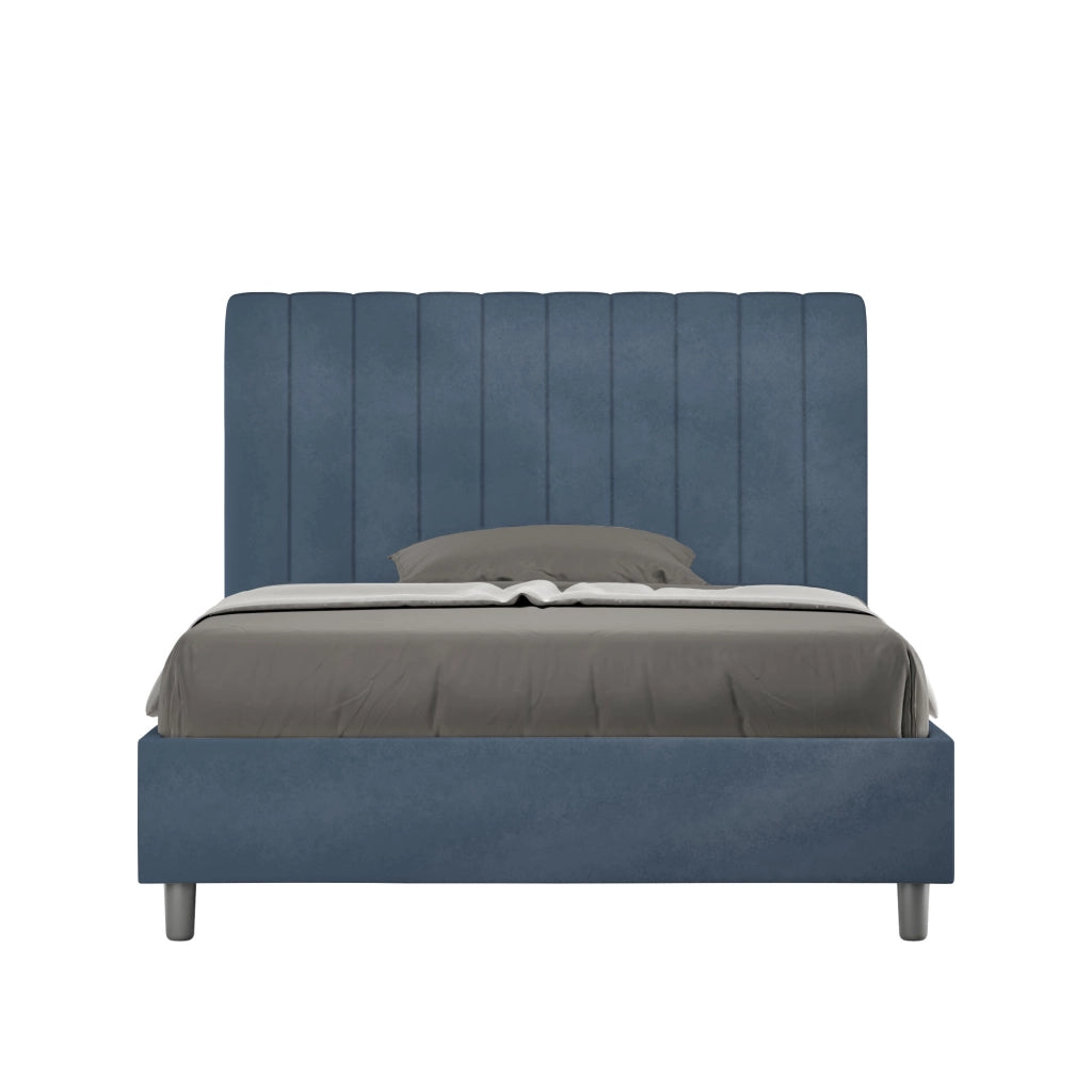 BS COM Letto una piazza e mezza con rete imbottito 120x190 microfibra blu