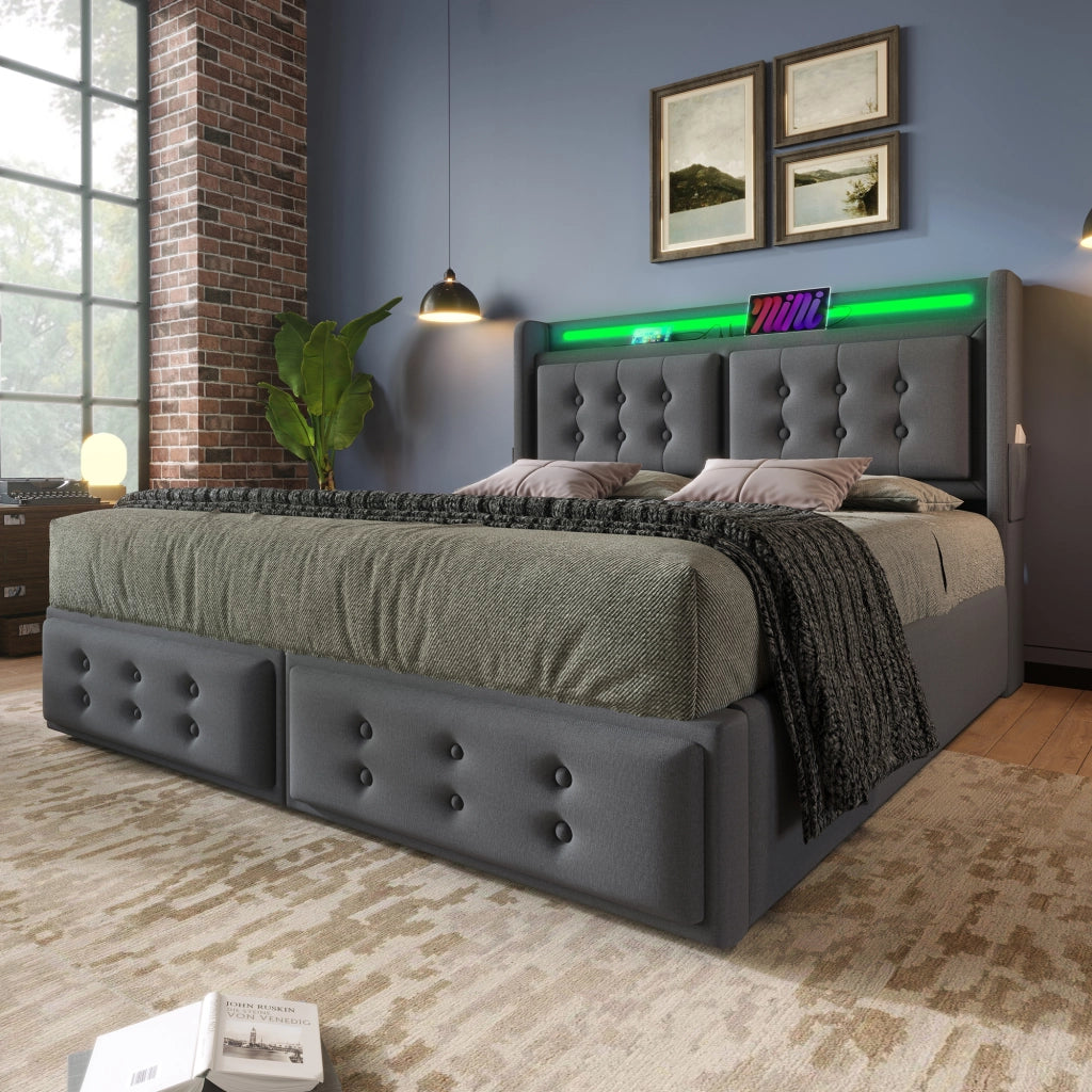 letto imbottito cotone lino grigio 140 x 200 cm
