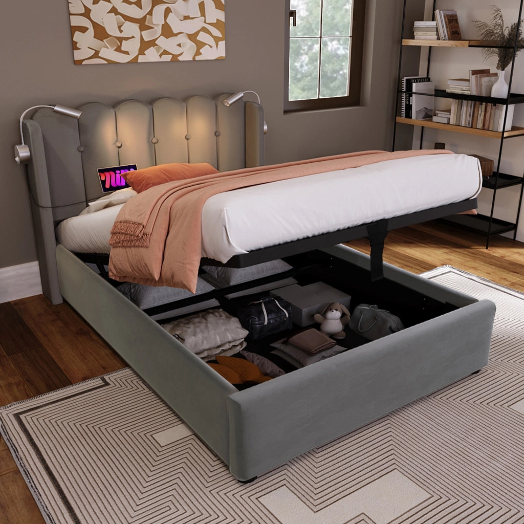 letto singolo velluto grigio 90 x 200 cm