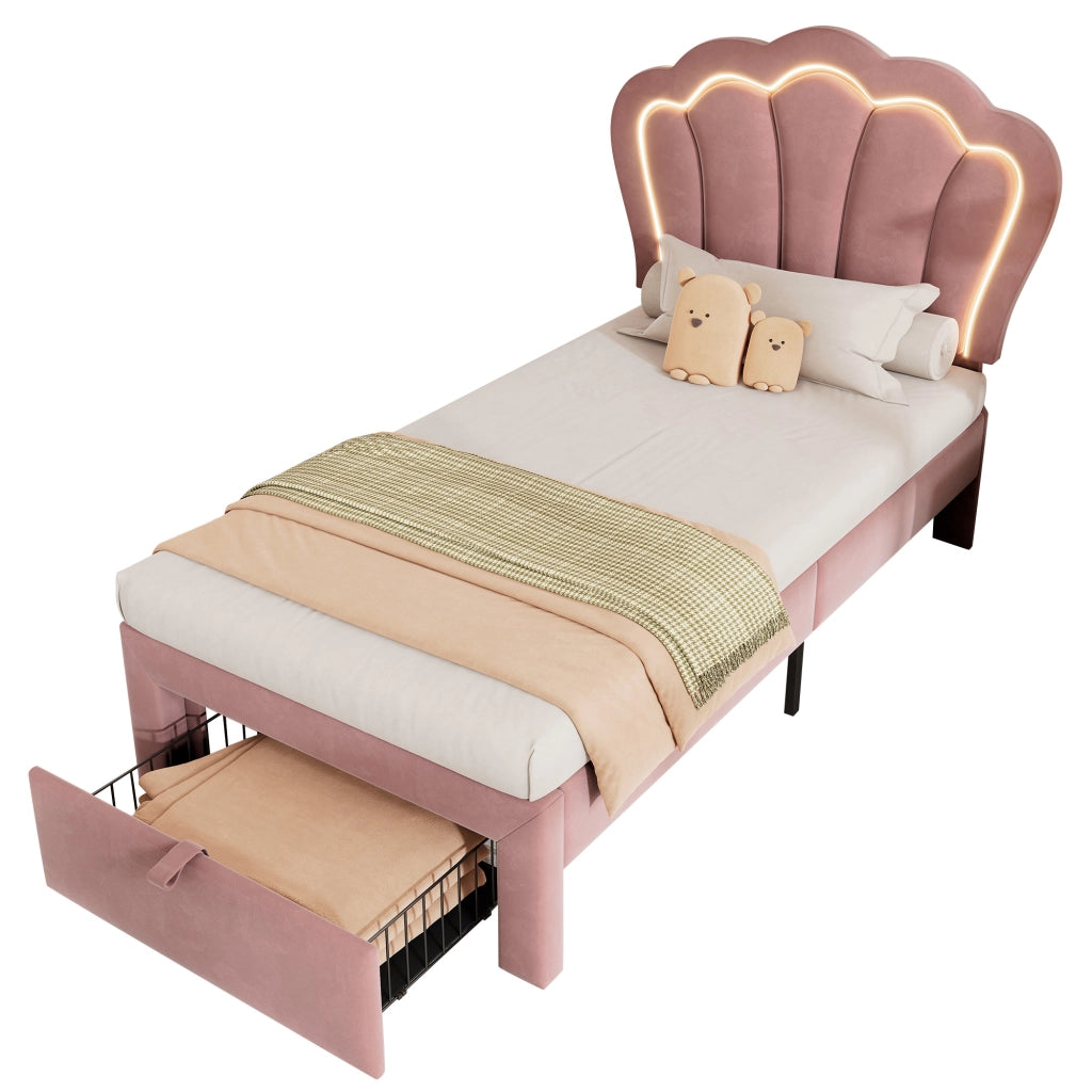 letto imbottito velluto rosa 90 x 200 cm