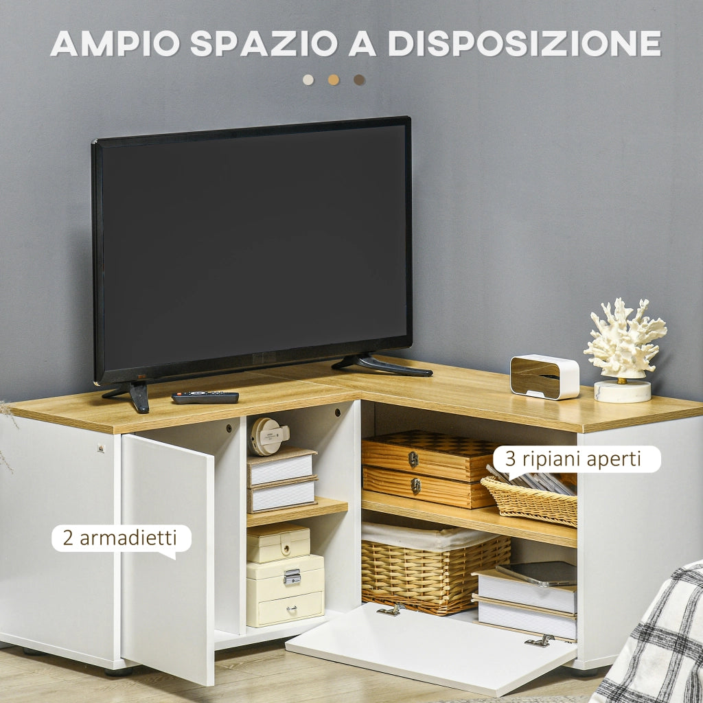 Mobile TV ad angolo 90x90 ¨C Xylo ¨C truciolato 3 ripiani 2 ante 40 pollici
