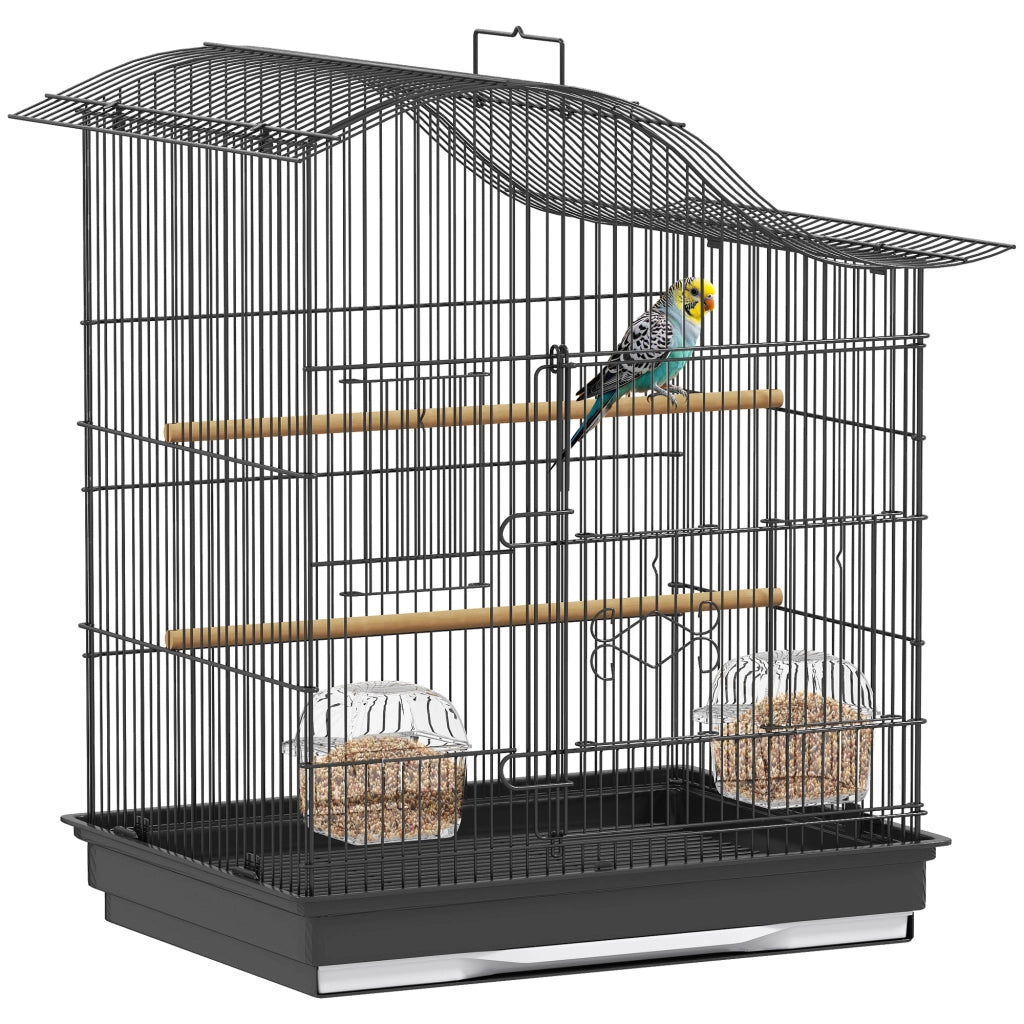 Gabbia per Uccelli 4 Porte con Ciotole e Posatoi ¨C zephmum ¨C Nero 47.5x36x54.5 cm