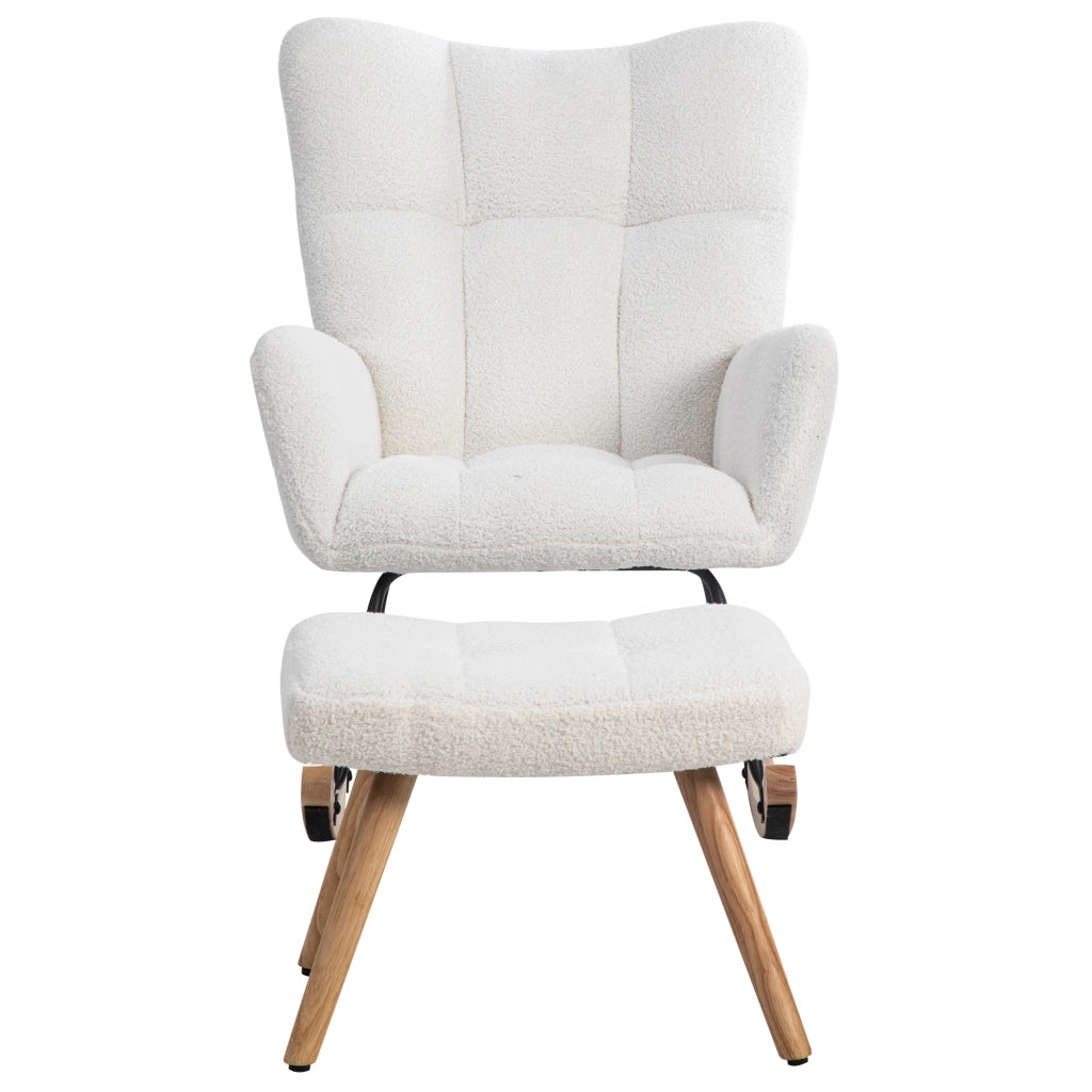 SEDIA A DONDOLO 92 cm Bianco Bouclé con pouf