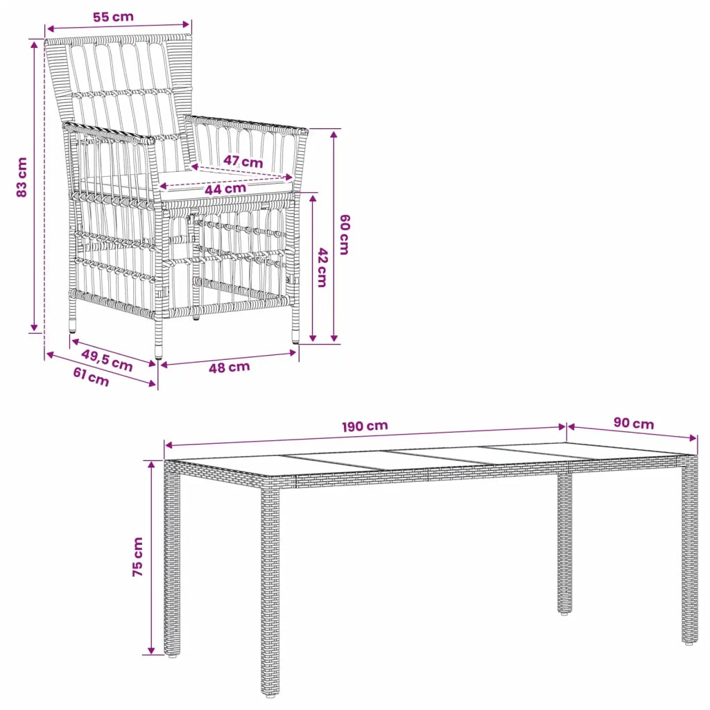 Set da pranzo per esterni 7 pz Nero polyrattan 3448940