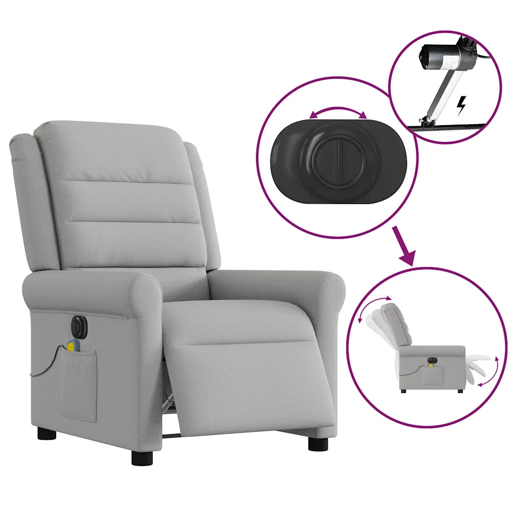 Poltrona | Sedia Relax Reclinabile Massaggio Elettrica Grigio Nuvola Tessuto