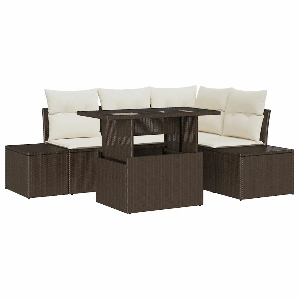 Set Divano da Giardino 5 pcs Marrone e Crema polyrattan 3349174