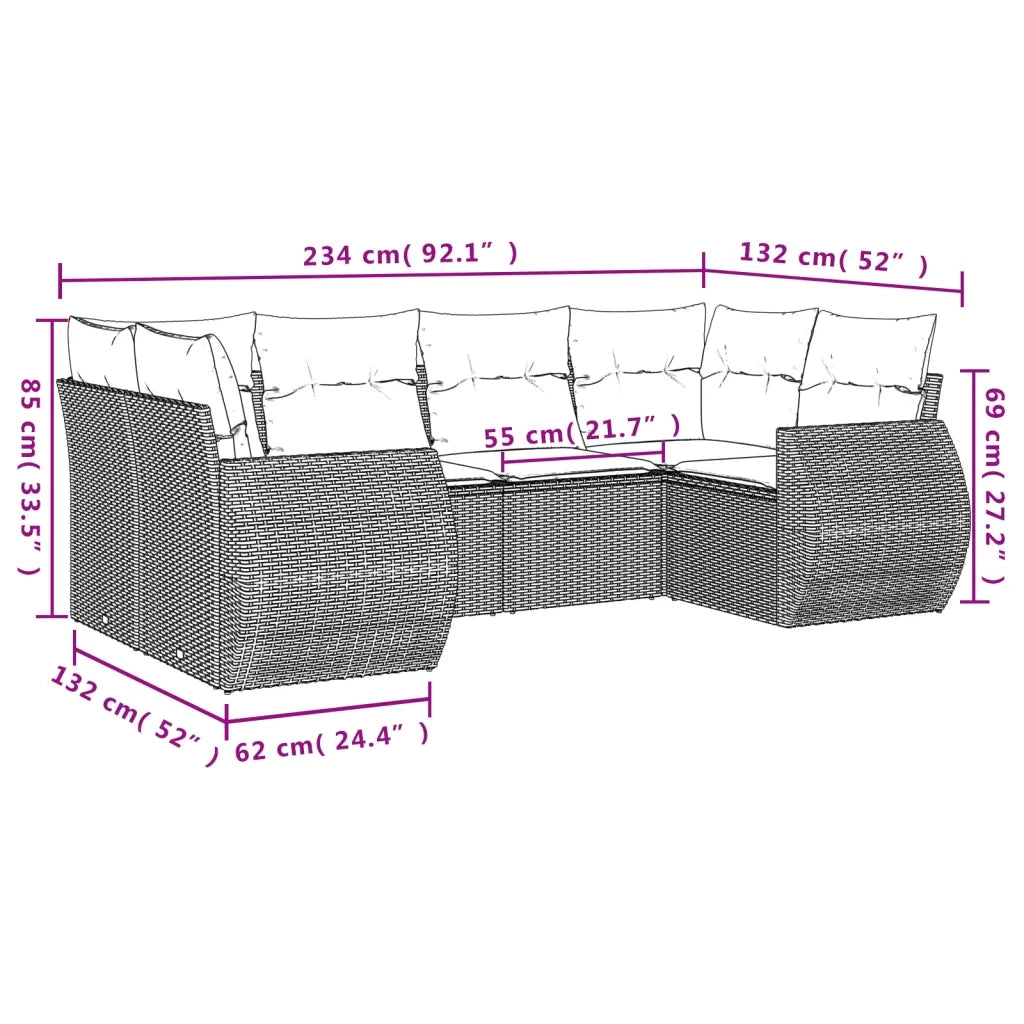 Set Divano da Giardino 6 pz con Cuscini Nero in Polyrattan 3221774